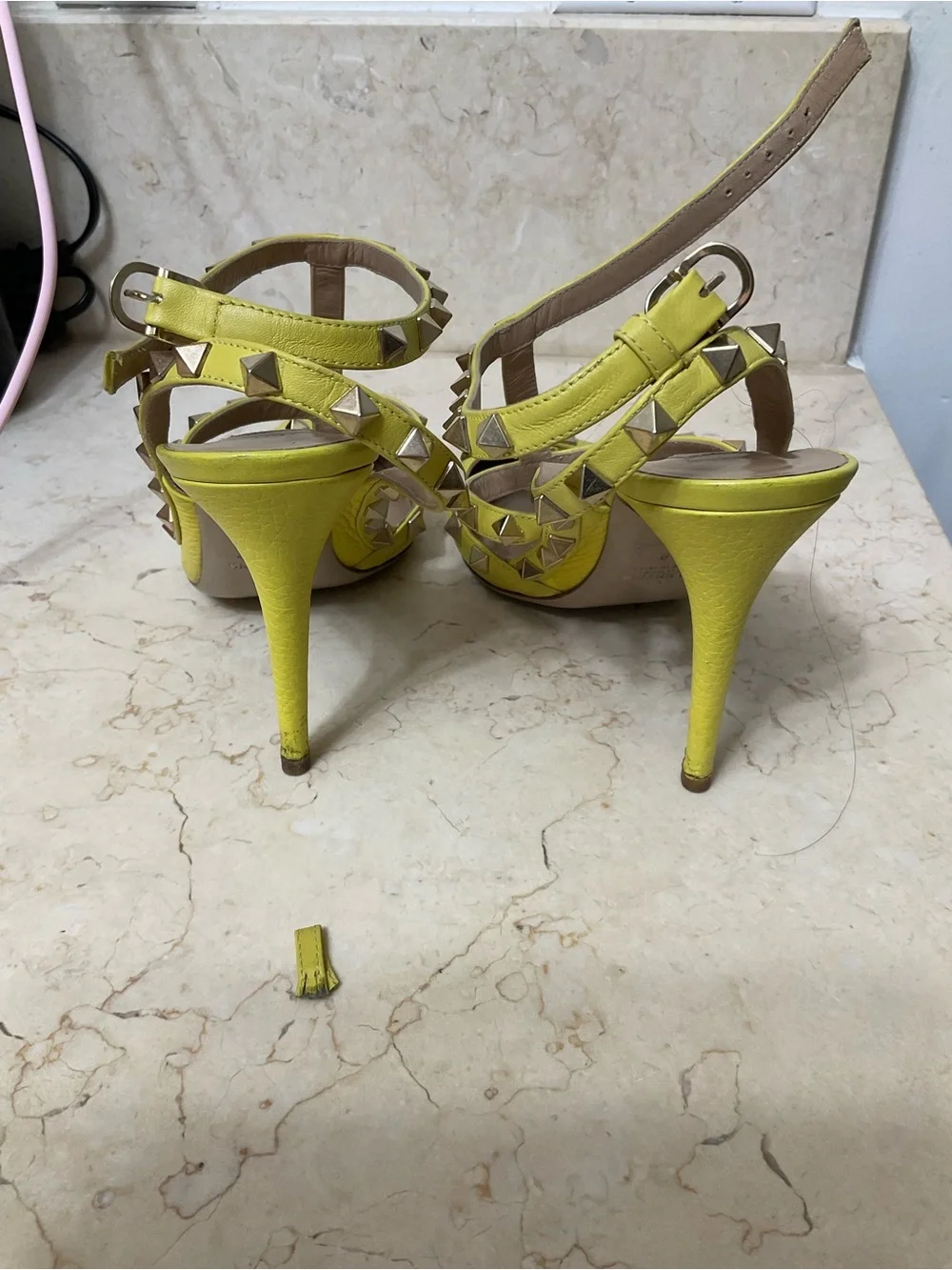 Valentino Lemon Yellow Rockstud Pointed-Toe Slingback Flats